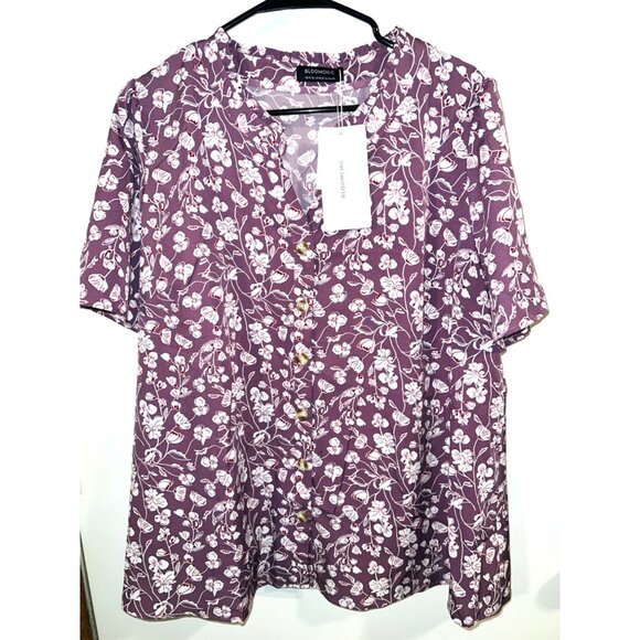 NEW Bloomchic Blouse Lavender Floral 14-16 Short Sleeve Button Down Shirt NWT - Picture 1 of 3